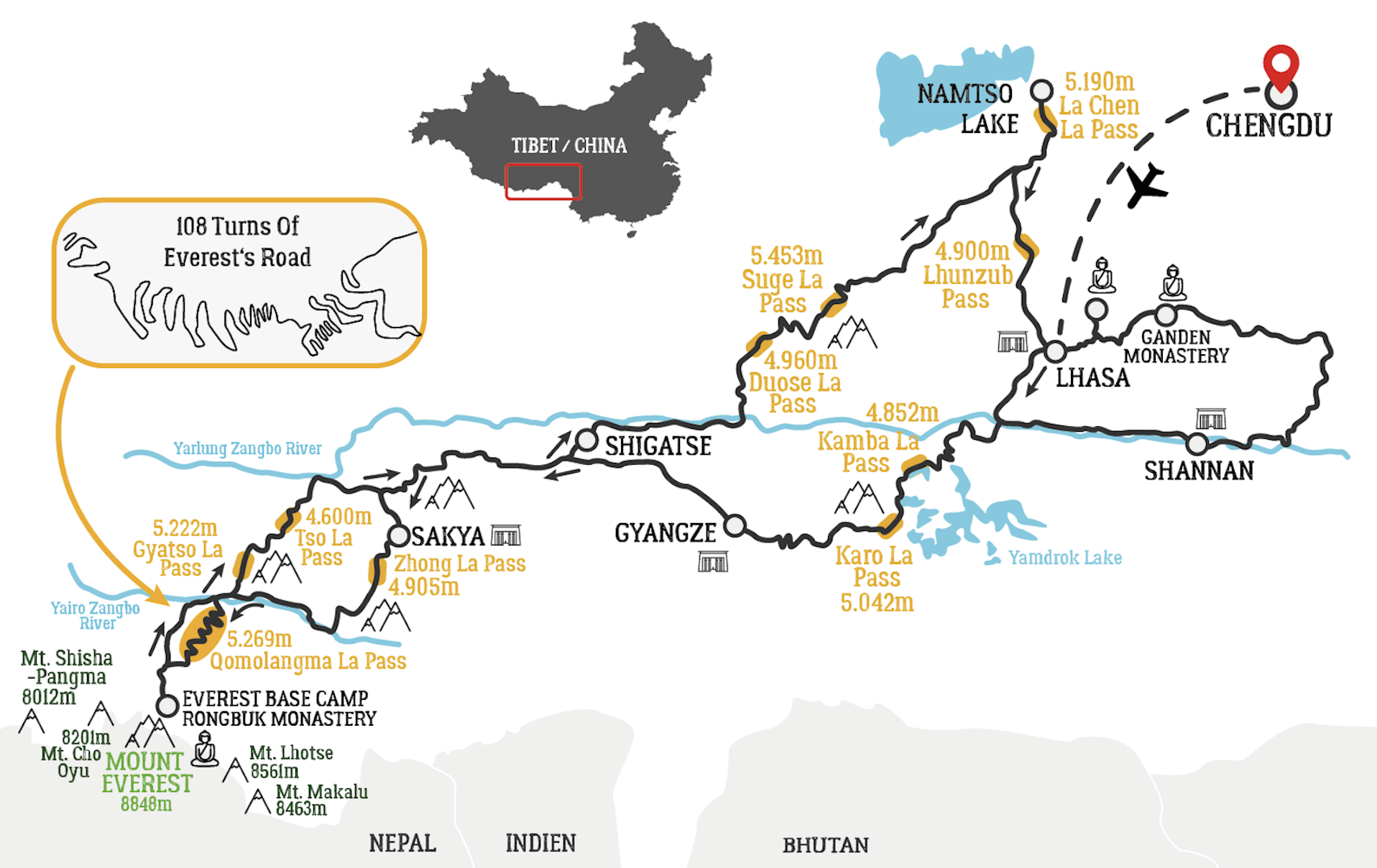 Map, Trans Tibet Tour