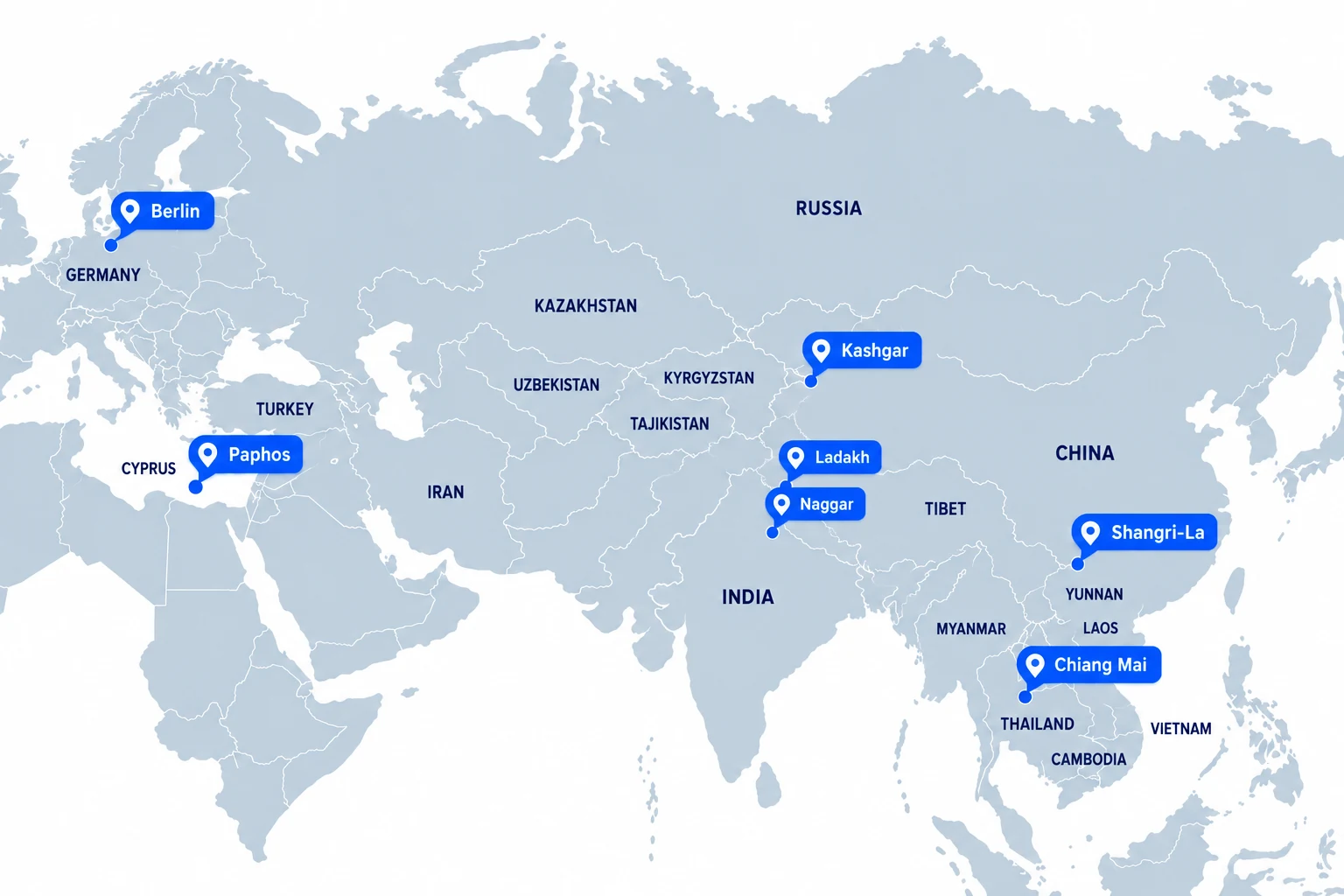 TibetMoto offices and operational bases across Europe and Asia